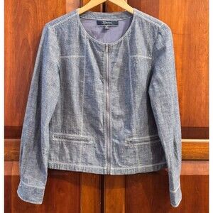 Tommy Bahama Denim Blue Chambray Zip Front Cotton Jacket Women's Small